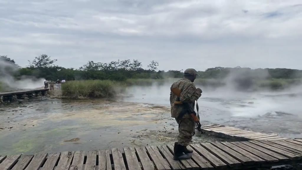 Steam lifting off the hot pool